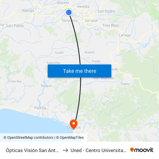 Ópticas Visión San Antonio, Belén to Uned - Centro Universitario Quepos map