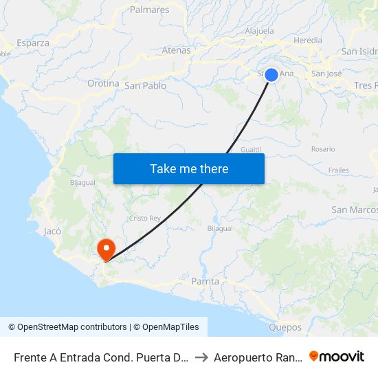 Frente A Entrada Cond. Puerta De Hierro, Santa Ana to Aeropuerto Rancho Nuevo map