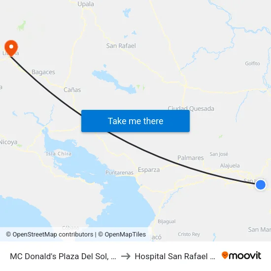 MC Donald's Plaza Del Sol, Curridabat to Hospital San Rafael Arcángel map