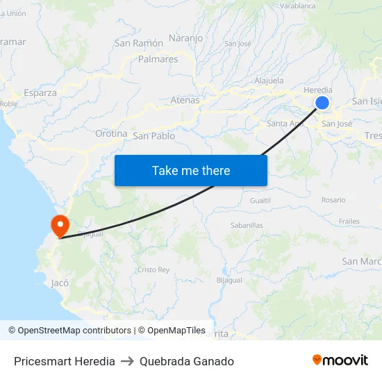 Pricesmart Heredia to Quebrada Ganado map