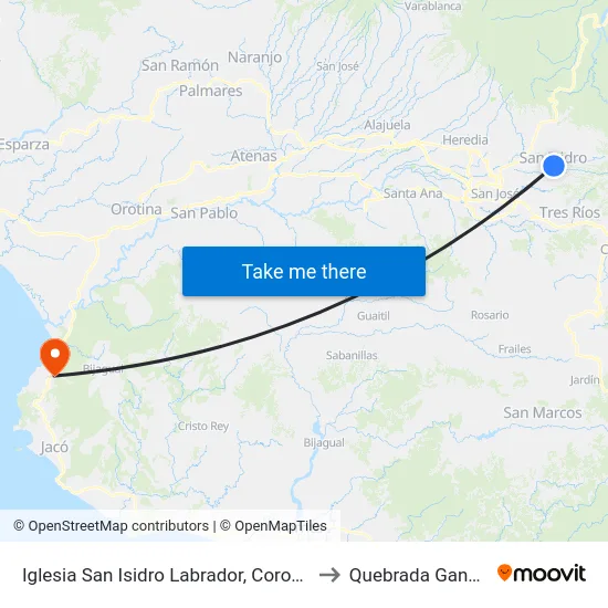 Iglesia San Isidro Labrador, Coronado to Quebrada Ganado map