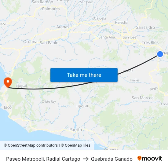 Paseo Metropoli, Radial Cartago to Quebrada Ganado map