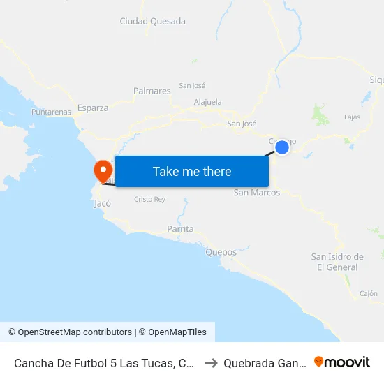 Cancha De Futbol 5 Las Tucas, Cartago to Quebrada Ganado map