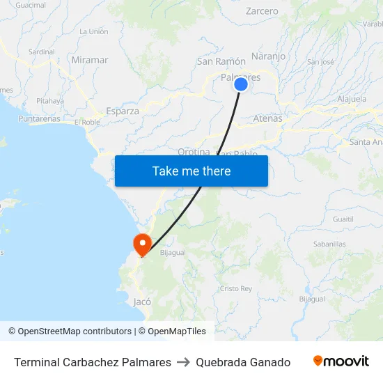 Terminal Carbachez Palmares to Quebrada Ganado map