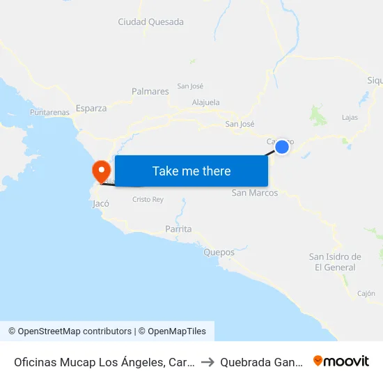 Oficinas Mucap Los Ángeles, Cartago to Quebrada Ganado map