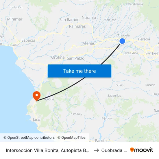 Intersección Villa Bonita, Autopista Bernardo Soto Alajuela to Quebrada Ganado map