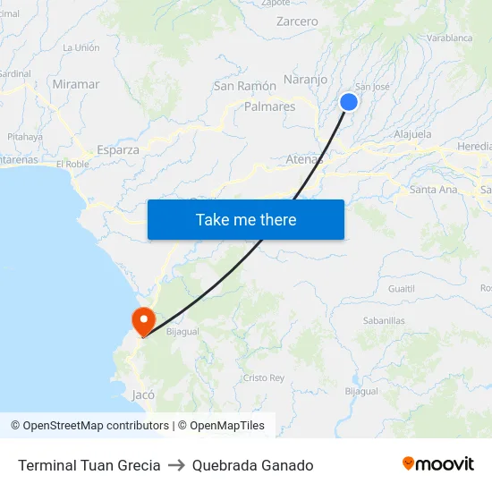 Terminal Tuan Grecia to Quebrada Ganado map