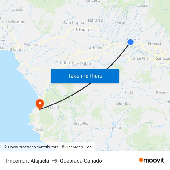 Pricemart Alajuela to Quebrada Ganado map