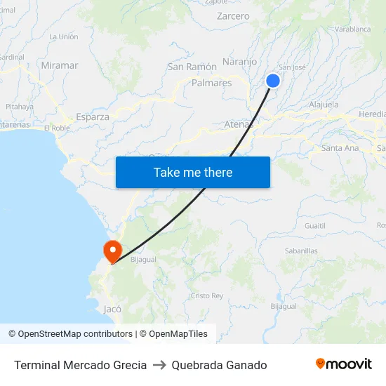 Terminal Mercado Grecia to Quebrada Ganado map