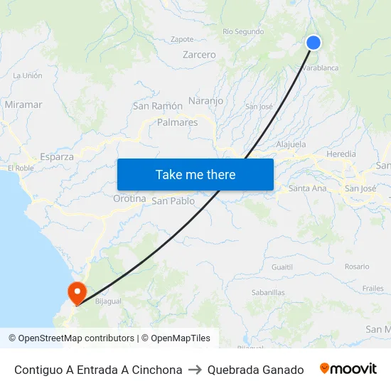 Contiguo A Entrada A Cinchona to Quebrada Ganado map