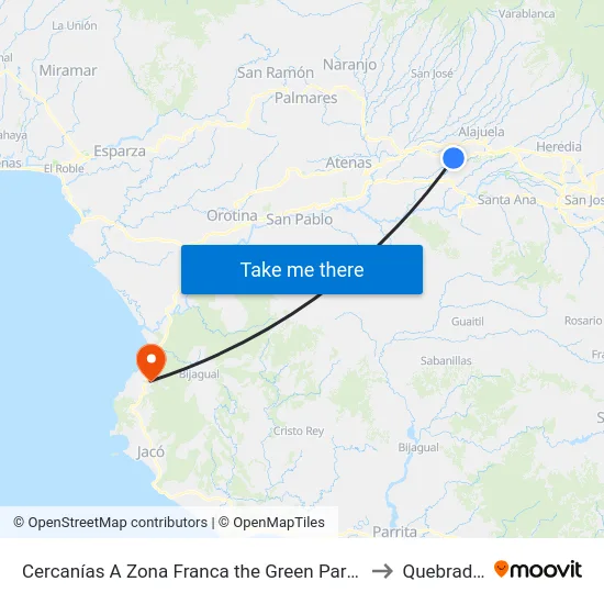 Cercanías A Zona Franca the Green Park, Autopista Bernardo Soto Alajuela to Quebrada Ganado map