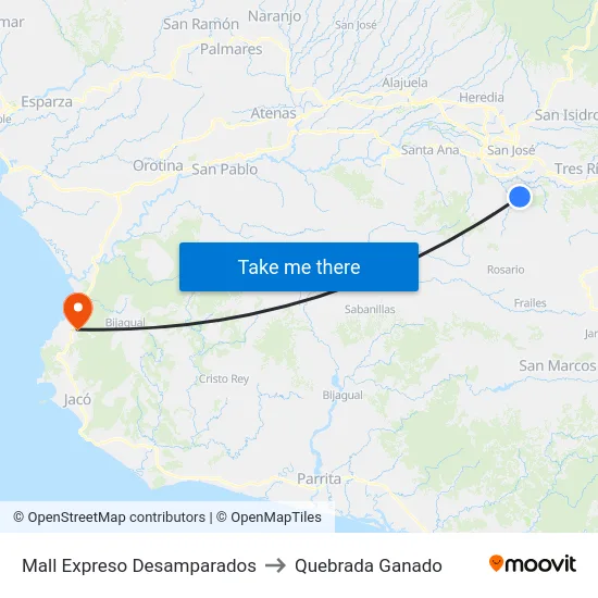 Mall Expreso Desamparados to Quebrada Ganado map