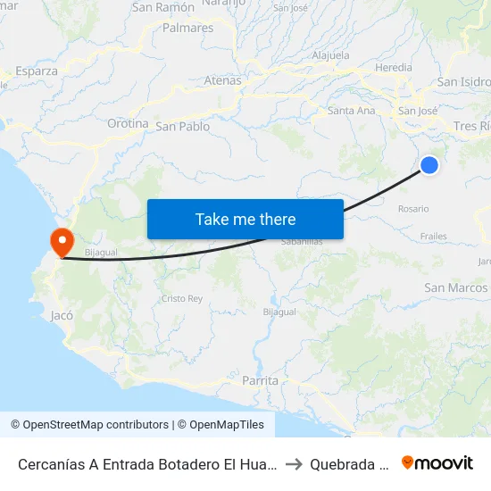 Cercanías A Entrada Botadero El Huazo, Desamparados to Quebrada Ganado map