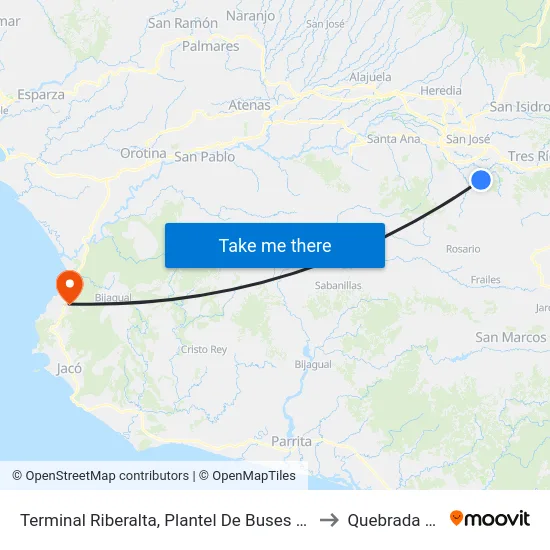 Terminal Riberalta, Plantel De Buses Atd Desamparados to Quebrada Ganado map