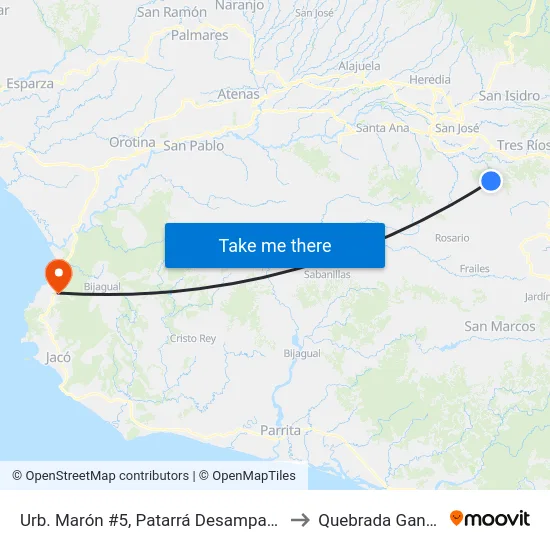 Urb. Marón #5, Patarrá Desamparados to Quebrada Ganado map