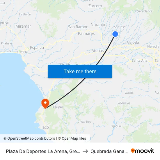 Plaza De Deportes La Arena, Grecia to Quebrada Ganado map