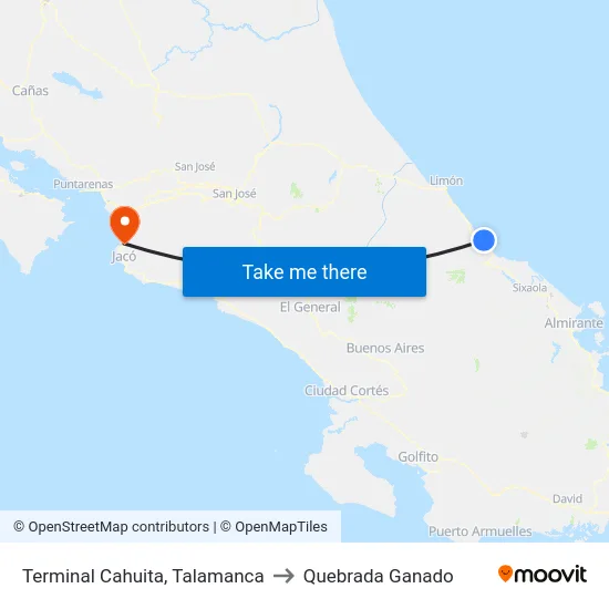 Terminal Cahuita, Talamanca to Quebrada Ganado map