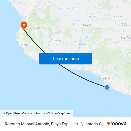 Rotonda Manuel Antonio, Playa Espadilla Quepos to Quebrada Ganado map