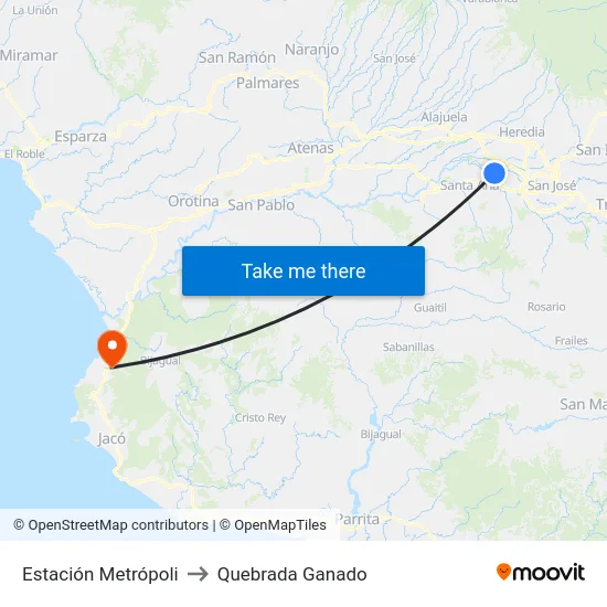 Estación Metrópoli to Quebrada Ganado map