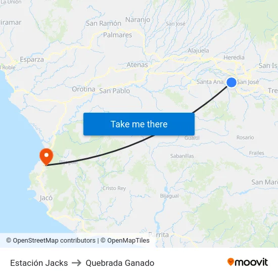 Estación Jacks to Quebrada Ganado map