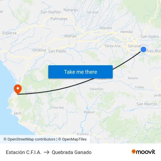 Estación C.F.I.A. to Quebrada Ganado map