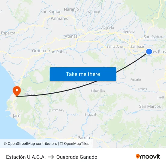 Estación U.A.C.A. to Quebrada Ganado map