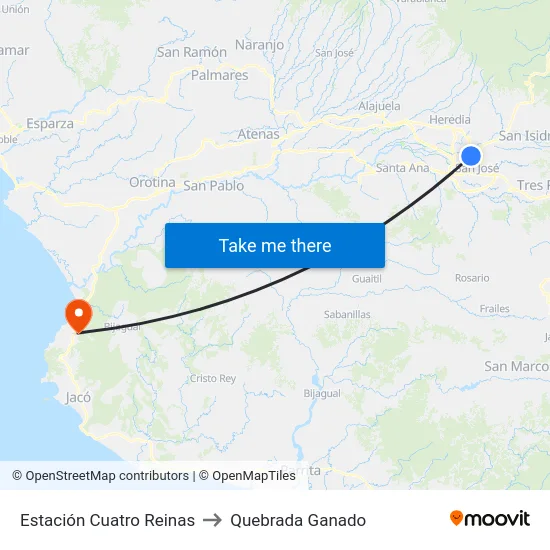 Estación Cuatro Reinas to Quebrada Ganado map