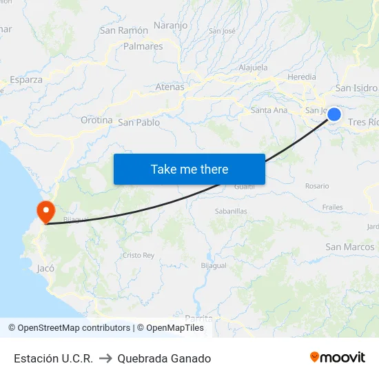 Estación U.C.R. to Quebrada Ganado map