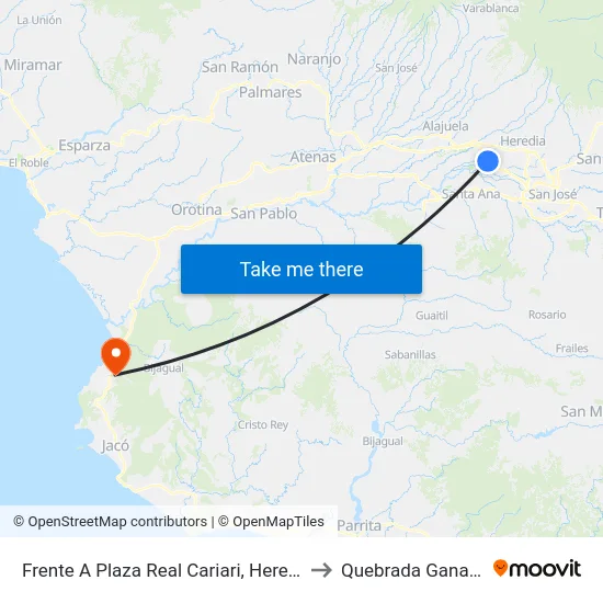 Frente A Plaza Real Cariari, Heredia to Quebrada Ganado map