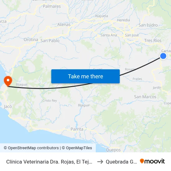 Clínica Veterinaria Dra. Rojas, El Tejar De El Guarco to Quebrada Ganado map