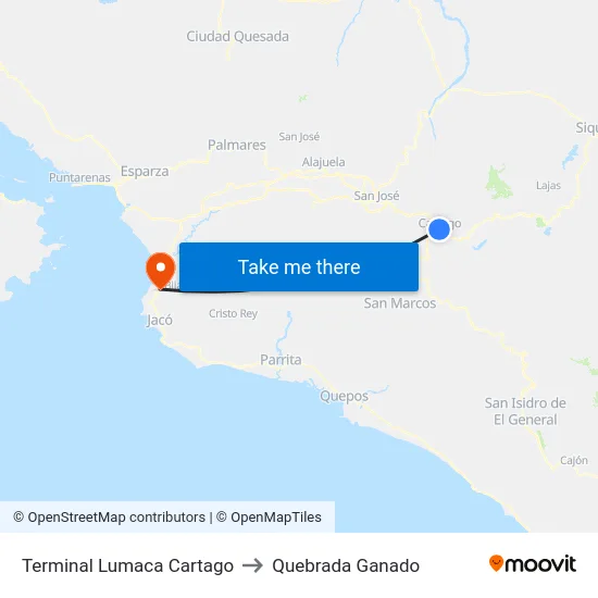 Terminal Lumaca Cartago to Quebrada Ganado map
