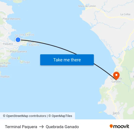 Terminal Paquera to Quebrada Ganado map