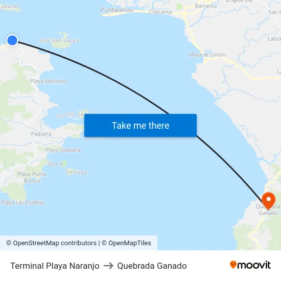 Terminal Playa Naranjo to Quebrada Ganado map