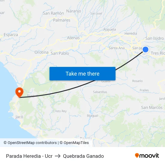 Parada Heredia - Ucr to Quebrada Ganado map