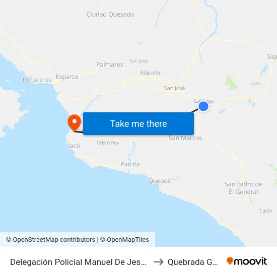 Delegación Policial Manuel De Jesús, Cartago to Quebrada Ganado map