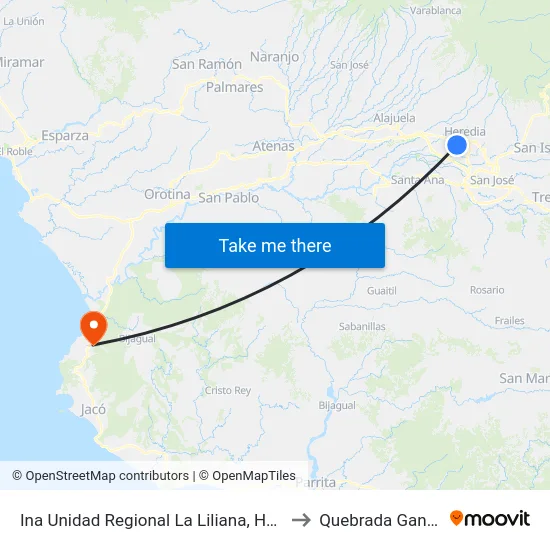 Ina Unidad Regional La Liliana, Heredia to Quebrada Ganado map