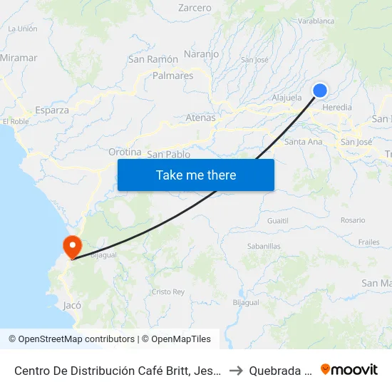 Centro De Distribución Café Britt, Jesús De Santa Bárbara to Quebrada Ganado map