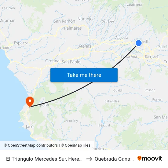 El Triángulo Mercedes Sur, Heredia to Quebrada Ganado map