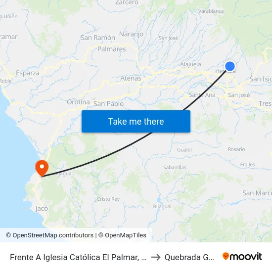 Frente A Iglesia Católica El Palmar, San Rafael to Quebrada Ganado map