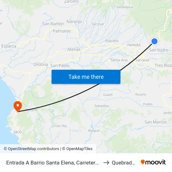 Entrada A Barrio Santa Elena, Carretera Braulio Carrillo San Isidro to Quebrada Ganado map