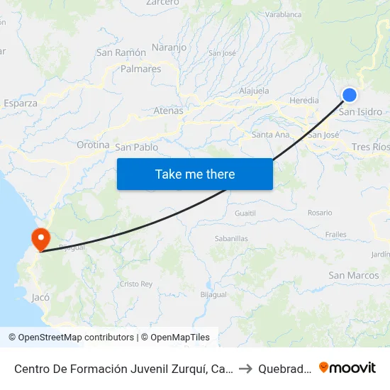 Centro De Formación Juvenil Zurquí, Carretera Braulio Carrillo San Isidro to Quebrada Ganado map