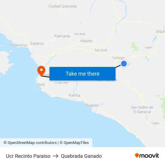 Ucr Recinto Paraíso to Quebrada Ganado map