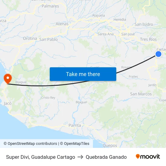 Super Divi, Guadalupe Cartago to Quebrada Ganado map