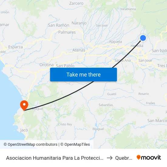 Asociacion Humanitaria Para La Proteccion Animal De Costa Rica, Los Ángeles De San Rafael to Quebrada Ganado map