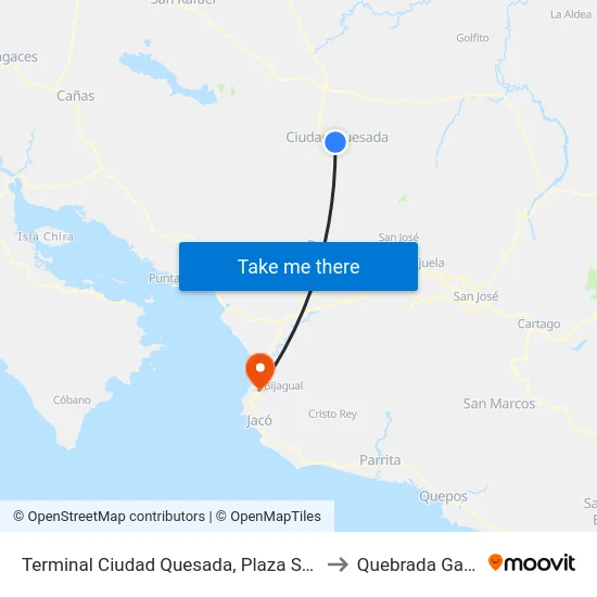 Terminal Ciudad Quesada, Plaza San Carlos to Quebrada Ganado map