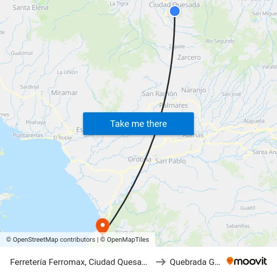 Ferretería Ferromax, Ciudad Quesada San Carlos to Quebrada Ganado map
