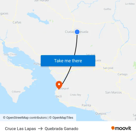 Cruce Las Lapas to Quebrada Ganado map