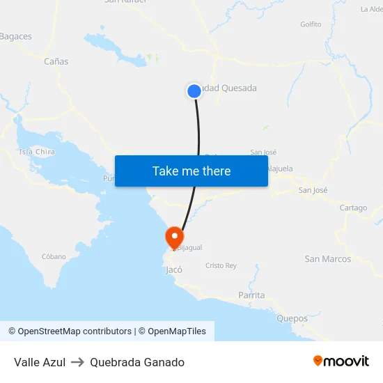 Valle Azul to Quebrada Ganado map