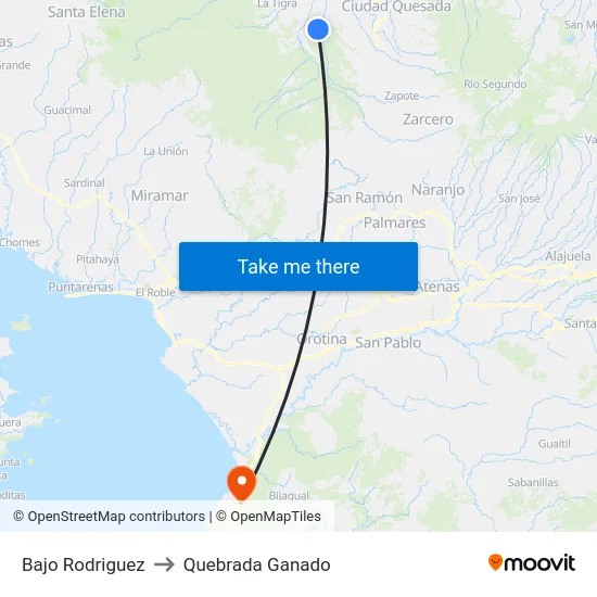 Bajo Rodriguez to Quebrada Ganado map