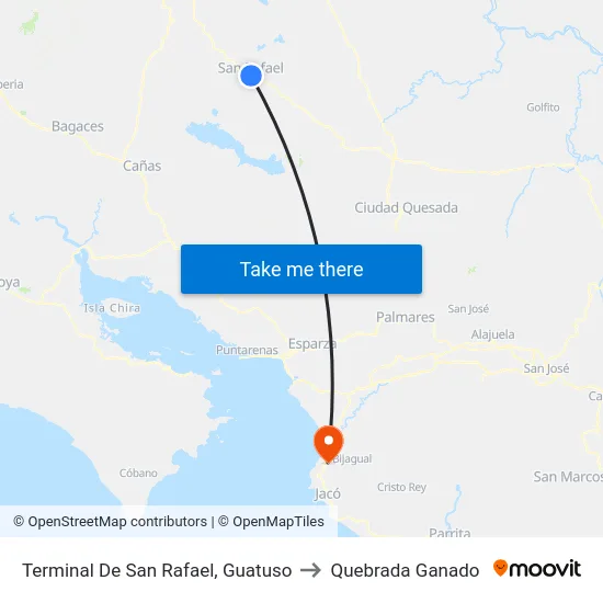 Terminal De San Rafael, Guatuso to Quebrada Ganado map